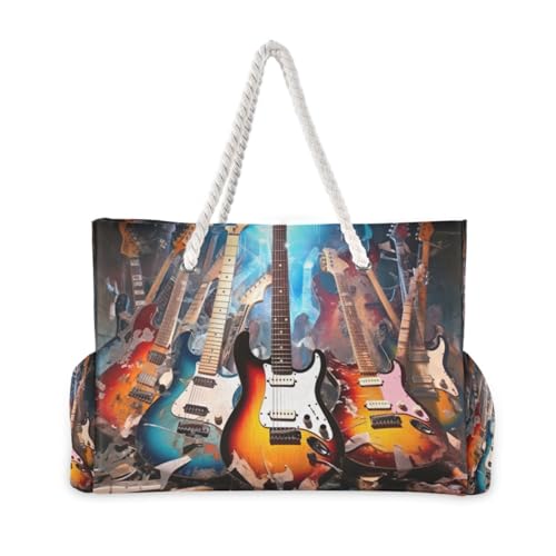 Electric Guitars Beach Bag with Top Zipper Closure, Waterproof Pool Bag, Large Beach Tote for Women#2162