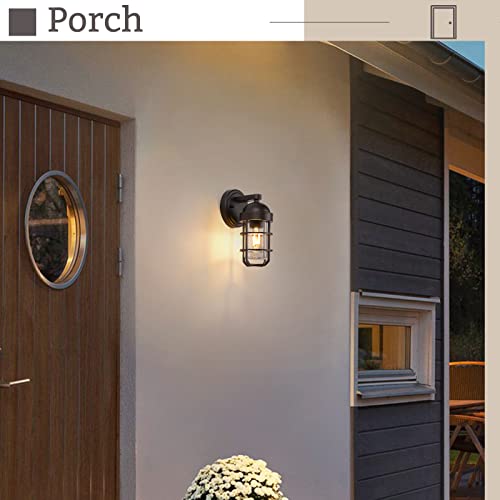 Image of Emliviar Farmhouse Outdoor Wall Light for House Porch, Vintage Exterior Wall Lantern, Industrial Nautical Metal Cage with Clear Tempered Glass, Oil Rubbed Bronze Finish, GE255B ORB