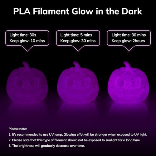 Image of AMOLEN 3D PLA Printer Filament, 1.75mm Glow in The Dark Purple PLA Filament for 3D Printing, Best with UV Lamps, 1kg Spool (2.2lbs), Dimensional Accuracy + /- 0.02 mm, Fit Most FDM 3D Printers