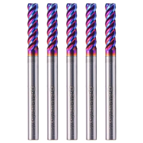Image of BestParts 5Pcs HRC65 Tungsten Carbide Square End Mills - TiAlsiN Nano Coated, 4 Flute, 45 Degree Helix, 1 /8 inch Cutting Diameter, 1 /8 inch Shank Diameter, 1 /2 inch Length of Cut, 1-1 /2 inch Overall Length