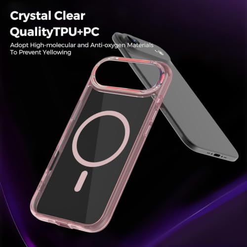 Image of Elzzi Translucent Clear Back Cover Compatible with iPhone 17 Air, PC Shockproof Scratch Resistant, Non-Yellowing, Support Mag-Safe Wireless Magnetic Charging Case - Pink