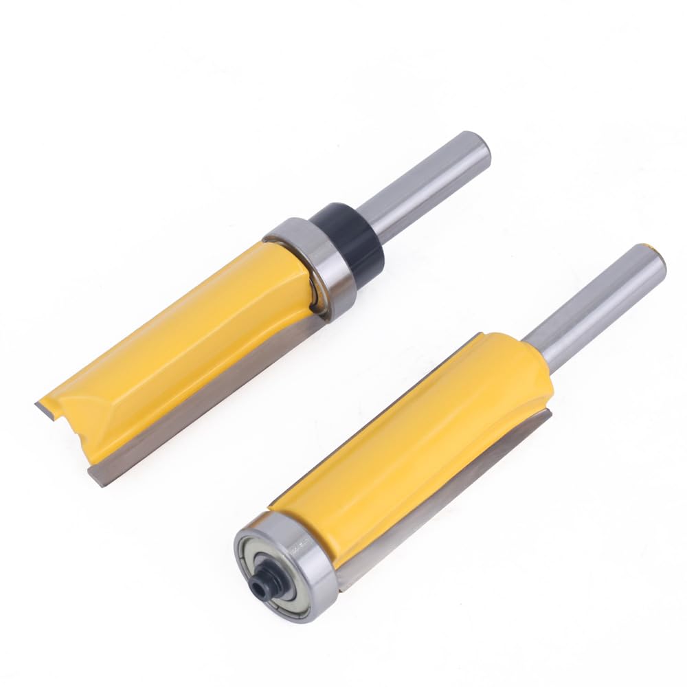 2 pieces 8 mm x 19.05 mm x 96 mm shank flush cutter, extra long, for woodworking, top/bottom bearing flush trim bit, inserts for trimming