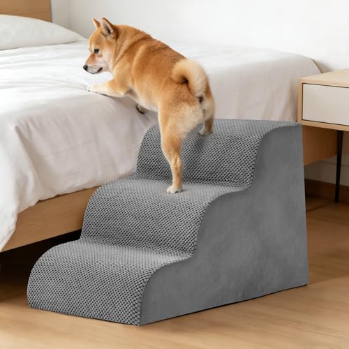 Image of NEWBULIG 3-Step Dog Stairs, 15.7 inch H Dog Steps for Sofa and Chair, Non-Slip Sturdy Pet Steps for Small Dogs and Cats, Pet Ramp for High Bed Indoor - Grey