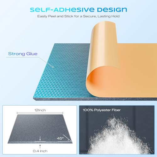 Image of 12 Pack Self-Adhesive Acoustic Panels, 12 inch X 12 inch X 0.4 inch High-Density Polyester Sound Proof Foam Panels for Walls, Soundproof Wall Panels for Home & Office (LightGray)