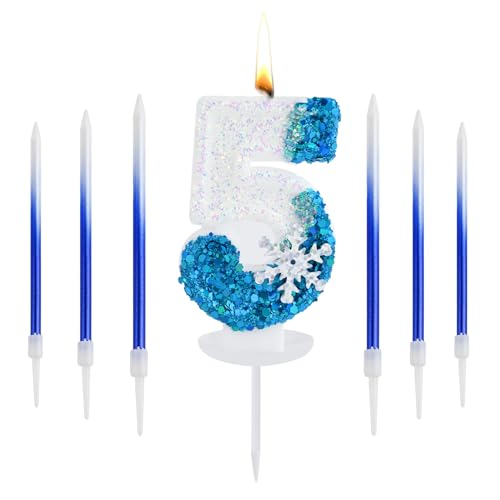 Candeline Compleanno Numeri, 3D Candele Compleanno con Fiocco di Neve, Decorazioni Compleanno con 6 Candele Lunghe in Colori Sfumati, Candela Compleanno per la Decorazione Della Torta