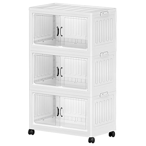 MPENGOZ Contenedores de Almacenamiento Plegables con Tapa, Cajas de plástico apilables para Ropa y Juguetes, Paquete de 3, 55 cm, para Sala de Estar y Dormitorio. Soluciones de a