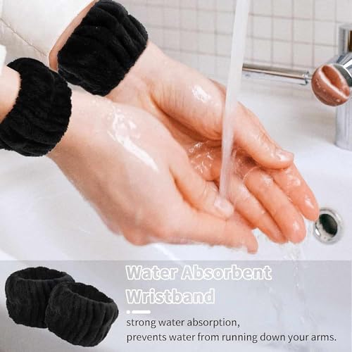 IMAXWAVE Kit de Spa para Cuidado Facial: Diadema Suave en Forma de Lazo y Muñequeras Absorbentes para Maquillaje y Tratamientos de Belleza, Ideal para Rutinas Diarias y Spa en Casa - Negro - imagen 3