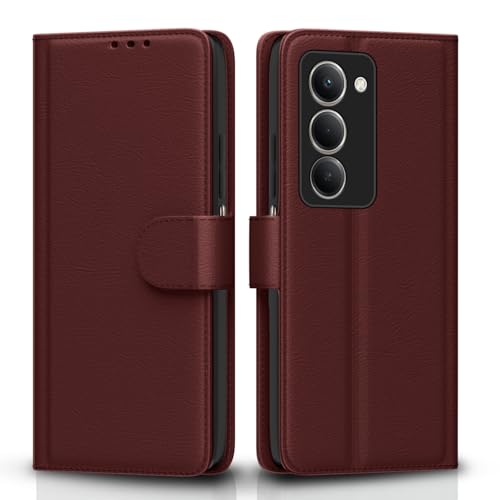 Image of Pikkme Flip Cover for Redmi 15 5G Leather Finish | Inside TPU with Card Pockets | Wallet Stand and Shock Proof | Complete Protection Flip Case(Brown)