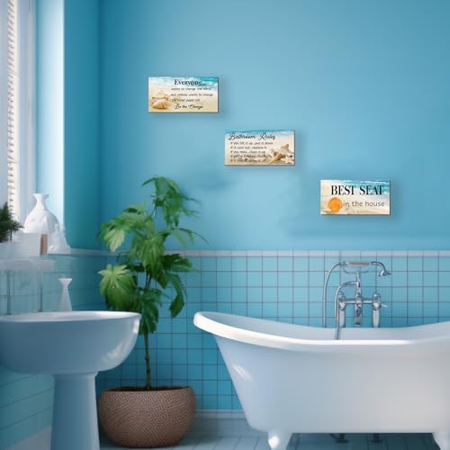 ZINYAZHE 3-Piece Bathroom Rules Wall Art - Funny Ocean Beach Rules Signs - Best Seat in The House - Toilet Wall Decor (10x5 inch) - Image 5