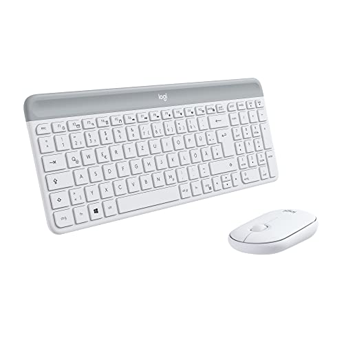 Logitech MK470 Slim Combo Kabelloses Tastatur-Maus-Set, 2.4 GHz Verbindung via Nano-USB-Empfänger, 10m Reichweite, 18-Monate Batterielaufzeit, PC/Laptop, Deutsches QWERTZ-Layout - Weiß