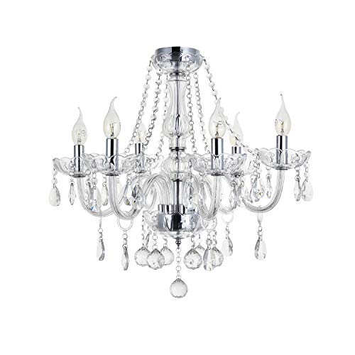 A1A9 Maria Theresa Cristal Lustre Lumières, Verre Clair K9 Cristal 6 Bras Plafonnier Luminaire LED Éclairage Pendentif pour Salon, Salle À Manger, Couloir, Escalier, Salon Taille: D58cm H53cm Cover