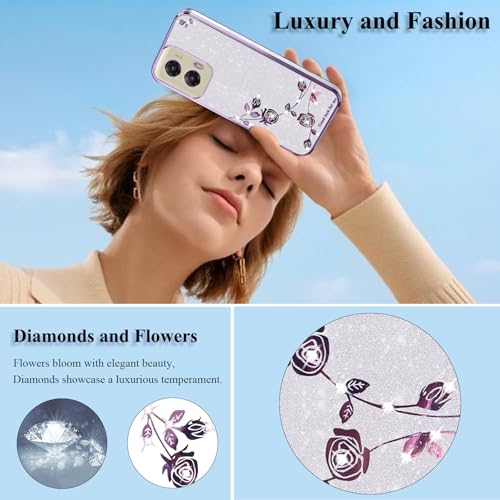 Coque Motorola Moto G Stylus 5G 2024 transparente pailletée à motif floral rose pour femme - 2
