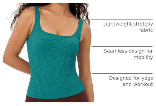 Image of ODODOS 3-Pack Seamless Square Neck Crop Tank for Women Ribbed Knit Soft Low Back Cropped Tops