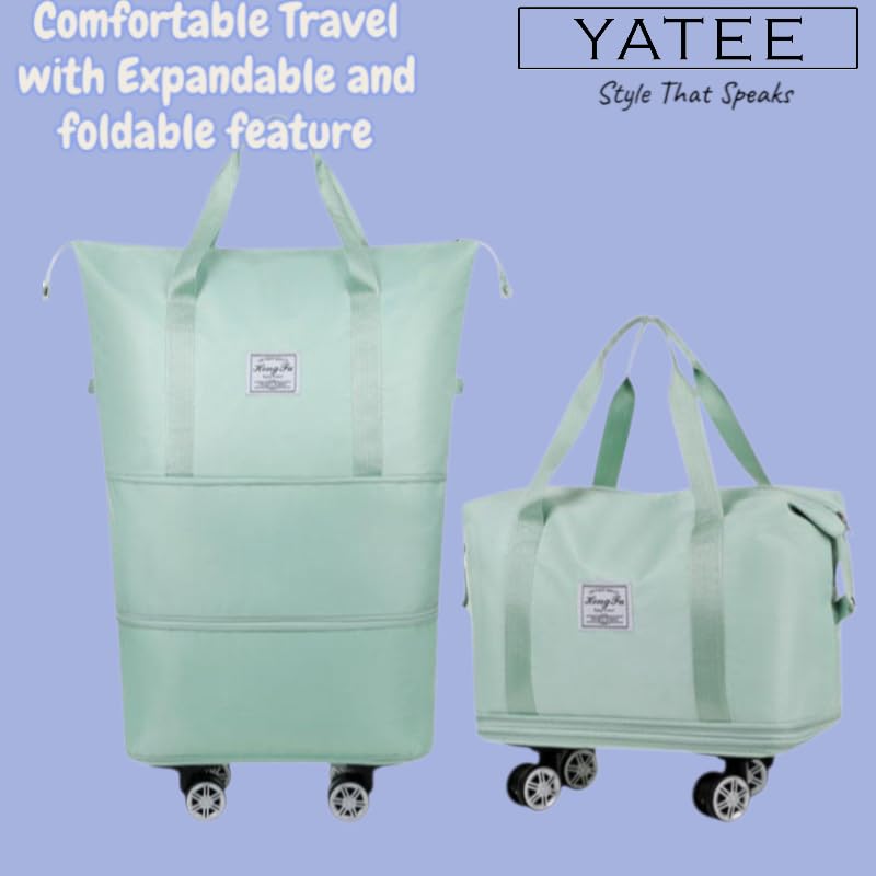 Image of Yatee Foldable Trolley Travel Bag with Wheels for Women & Men, Expandable Rolling Duffel Bag, Large Capacity Lightweight Luggage, Waterproof Carry Tote with Detachable Wheels for Travel