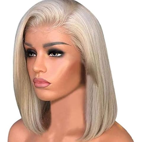 Lace Front Wig Bresilienne, Blonde Straight Bob Lace Front Wig 12 inches Bleach Blonde Silky Brazilian Remy Bob Short Wig The Black Women Cover