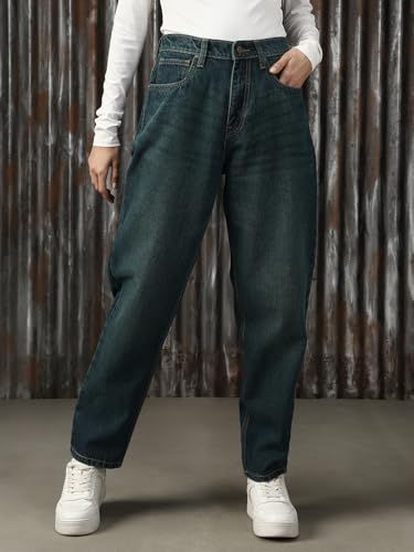 Image of High Star Women Washed Cotton Mom Fit High- Rise Jeans 40