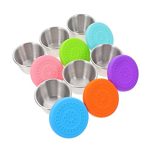 Mikinona Small Sauce Containers Lids 6 Pack Stainless Steel Dipping Cups Seasoning Cups Cover Design for Kitchen Perfect for Takeout