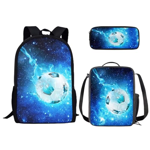 Set di zaini per ragazze per la scuola dei bambini zaino da viaggio di grande capacità 3 pezzi Calcio Fiamma