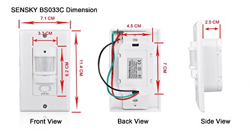 Sensky Motion Sensor Switch, Occupancy Sensor Switch, BS033C Wall Sensor Switch, 110V Neutral Wire Required, White