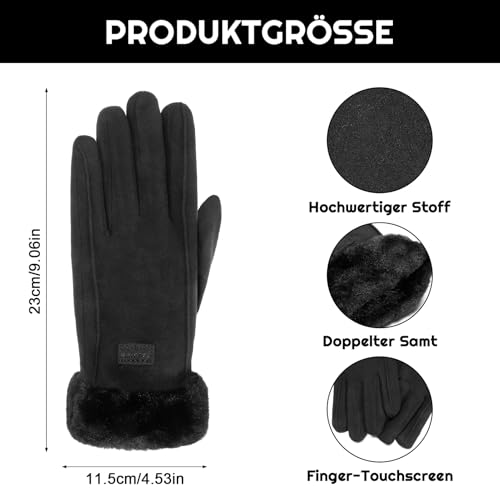 Lvefyti Winterhandschuhe Damen,Touchscreen Reithandschuhe Damen,Dicke Warm Samtfutter Motorrad Handschuhe Fausthandschuhe,Winddicht Winterhandschuhe für Skifahren Radfahren Wandern Laufen(Schwarz)