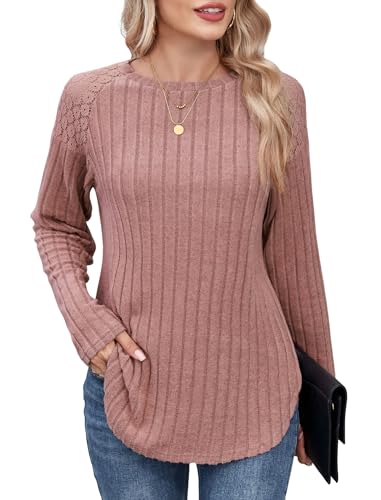 ZAFUL Long Sleeve Shirts for Women Lace Lightweight Top Sweaters Business Dressy Casual Tunic Blouse Side Split