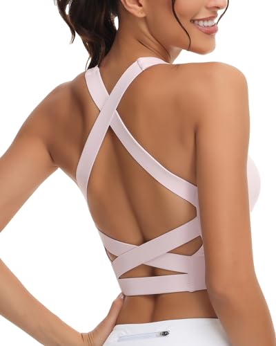 Image of romansong Strappy Yoga Sports Bras for Women Padded Criss-Cross Back Tank Tops