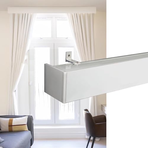 Kunovo Curtain Pelmet Living Room Decorative Sliding Curtain Rod Box, 3-in-1 Curtain Track System No Light Leakage, 3.3-26.2 Ft Custom Length Curtain Rail Cornice(Wall Mount,3.8m/12.5ft)