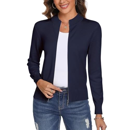 Totatuit Womens Long Sleeve Knitted Zip Up Sweater Cardigans Sweaters Lightweight Zipper Sweatshirts Jacket Small Navy Blue