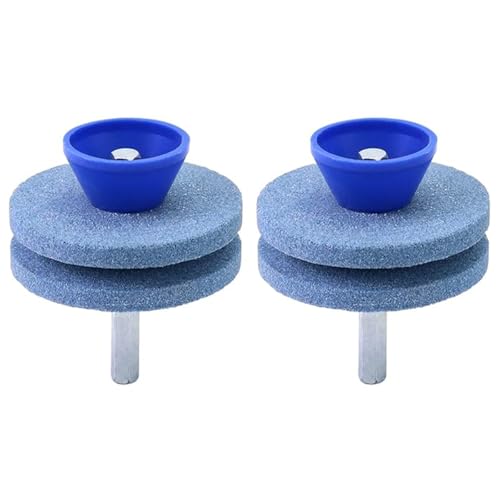 ANCLLO 2 pièces Affûteur de Lame de Tondeuse à Gazon, Meule Bleue Double Couche en Corindon Affûteur de Lame de Tondeuse à Gazon, Roue en Pierre, Adaptée...