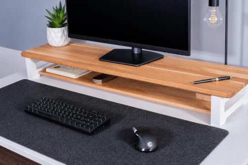 Image of 66cm Long Wooden Computer Monitor Stand, Monitor Riser Desk Shelf Desktop Stand TV Laptop Riser (Dual Shelf, 66cm Long)
