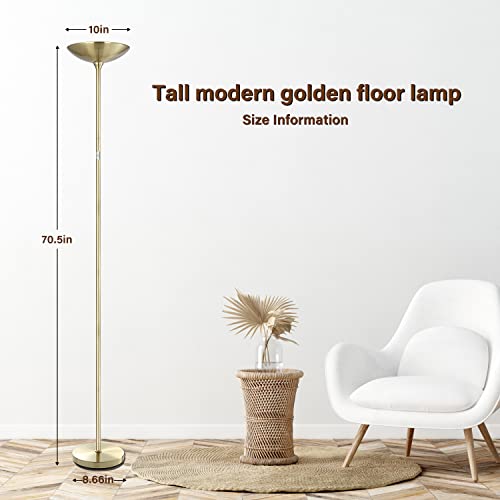 Boostarea Floor Lamp,Torchiere Standing Lamp,20W 2000Lm Led Tall Floor Lamp,Stepless Dimmable,Touch Control,50000Hrs Lifespan,Pale Floor Lamps For Living Room,Standing Lamps For Bedroom,Gold thumb #6