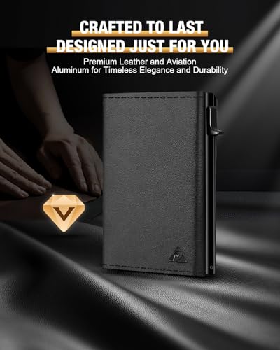 Image of Mens Wallet Card Holder - Pop Up Aluminum Case, Premium Flexible Microfiber Leather, Smart Wallet for Men, RFID Blocking, Slim, Minimalist, Front Pocket - 9-14 Card Capacity | ID Window | Cash Slot