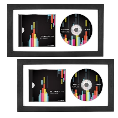 FramePro CD Display Frame, 14.2"x7.7" Signed CD Cases and Discs Holder, Wall Music Decor with Real Glass, White Mat Pack of 2