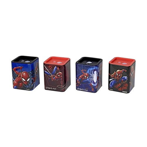 Apontador Metálico Quadrado Spiderman - Display com 12 Unidades