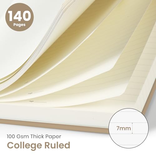Image of Taja Lined Spiral Journal Notebook for Women & Men, 140 Pages, College Ruled Hardcover Notebook for Work & Note Taking, Journals for Writing, A5(5.7 inch x 7.9 inch) - Oat Brown