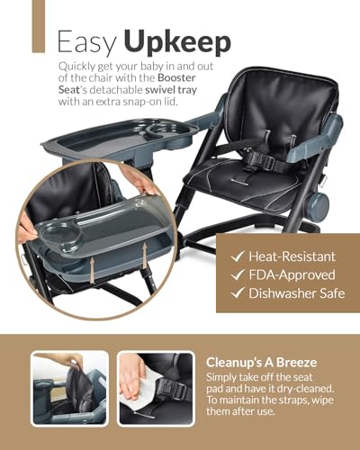 Image of Feed Me 3-in-1 Travel High Chair Booster Seat for Infants and Toddlers - Transitional, Compact & Fits Any Chair, Swivel Tray, Bubble Black
