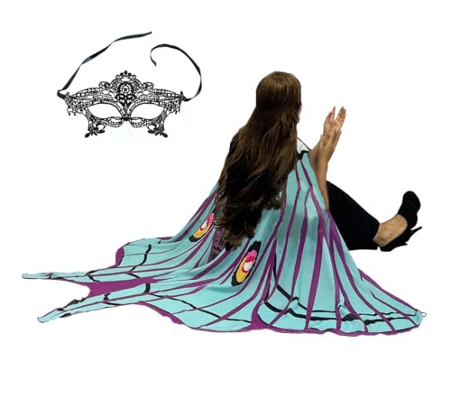 Halloween Butterfly Wings Costume for Women Girls Printed Moth Cape Shawl Wrap Moth Butterfly Cloak(Green)