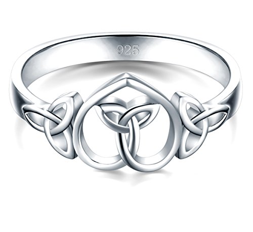 BORUO 925 Sterling Silver Ring Celtic Knot Heart High Polish Tarnish Resistant Eternity Wedding Band Stackable Ring Size 9
