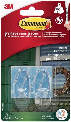 Command Crochets Transparents pour Extérieur - 2 Crochets et 4 Moyennes Languettes - Accrochage sans Dommage