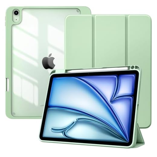 TiMOVO Funda para iPad Air 11 Pulgadas (M3/M2-2025/2024), iPad Air 5ª/4ª Generación (2022/2020) 10.9'', Funda Delgada Trasera Transparente y Runura para Lápiz, Auto Activación/Reposo, Verde