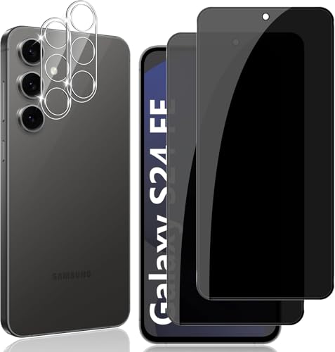 Hengnewro für Samsung Galaxy S25 FE für Panzerglas Sichtschutz 2 Stück Schutzfolie Folie Sichtschutz Zubehör + 2 Stück Kameraschutz, 9H Härte Stoßfest Kratzfest Anti-Fingerabdruck Sichtschutzfolie