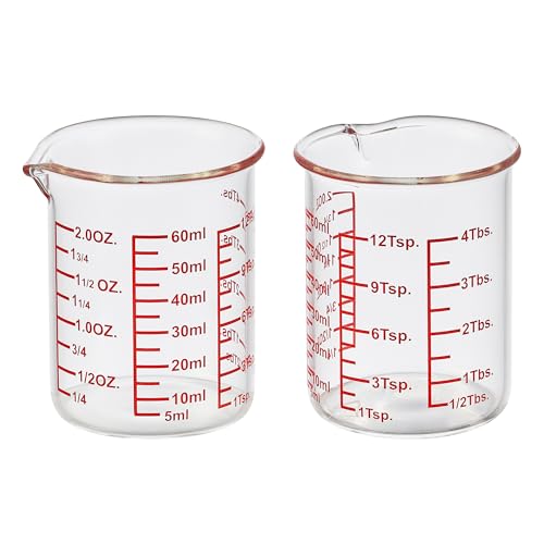 High Borosilicate Glass Measuring Cup-V-Shaped Spout,Glass Measuring Beaker for Kitchen or Restaurant, Easy to Read, 60 ML (2 Oz)-Pack of 2