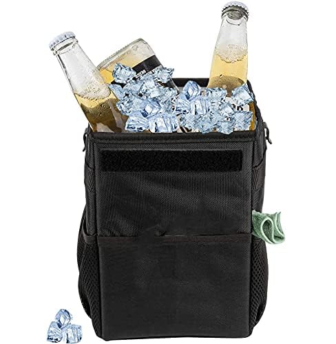 Image of House of Quirk Polyester Manual-Lift Car Trash Can With Foldable Lid And Storage Pockets, Leak-Proof Multipurpose Hanging Bag (Black)