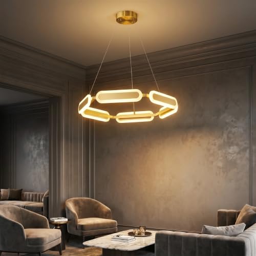 Image of Lamp master Hexora 6 Light LED Chandelier | Antique Gold Finish | Modern Geometric Hanging Ceiling Light with Warm Glow | Adjustable Height for Living Room Dining Room, Bedroom | 1 Year Warranty