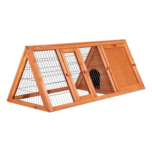 Wiltec Clapier Triangulaire – 1180 x 500 x 450 mm – Bois épicéa – avec 2 Portes, Enclos et Refuge – Abri Cage pour rongeurs Lapinière Nichoir Espace Libre pour Petits Animaux