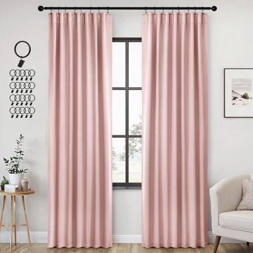 ANRODUO Light Pink Blackout Curtains for Girls Bedroom Living Room 84 Inches Long 2 Panels, Back Tab Rod Pocket Pinch Pleated Thermal Insulated Room Darkening Curtains, 42 x 84 Inch