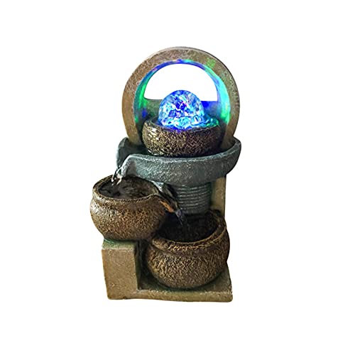 Fuente de escritorio de resina para mesa, fuente de meditación Zen, fuente de agua de cascada de 3 niveles para decoración del hogar y la oficina, humidificador de bonsái de rueda Feng Shui,