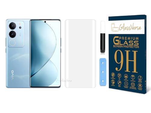 Image of GlassVerse Vivo V29 UV Tempered Glass Screen Protector. Pack Of 1 | 3D Curved Edge | 9H Hardness | Full UV Glue with UV Light | Anti-Scratch | Case Friendly | HD Clear. (6.78 Inches)