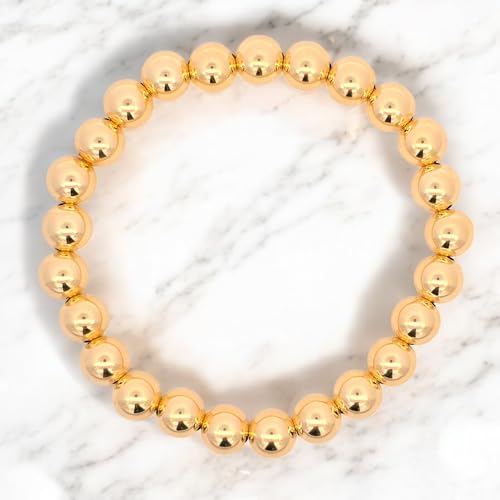 Anela 14K Gold Filled Stretchy Bead Bracelet 7mm, Tarnish Free Jewelry, Perfect Layering Bracelet, Gift Idea for Woman2