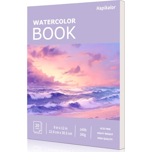 Image of Watercolor Paper Pad 9x12, 140lb /300gsm Cold Press Drawing Paper, 20 Sheets Acid-Free Artist Sketchbook for Wet Media, Gouache & Acrylic, Double Sided Painting Paper (Purple Cover)